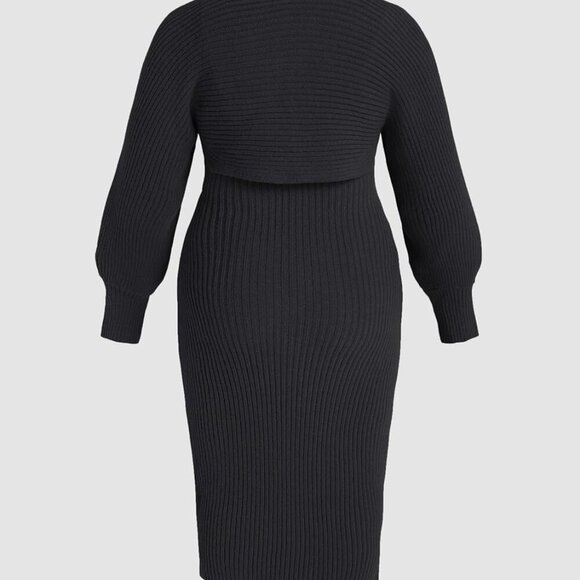 Plus Size Sweater Dress Set Women Long Sleeve Midi Slit Casual Elegant - Picture 7 of 7